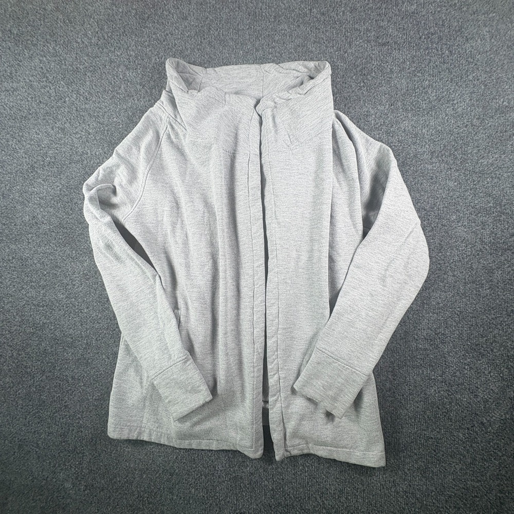Cardigan Sweater Women Larger Heather Gray Fleece Lined Open Front Raglan Sleeve